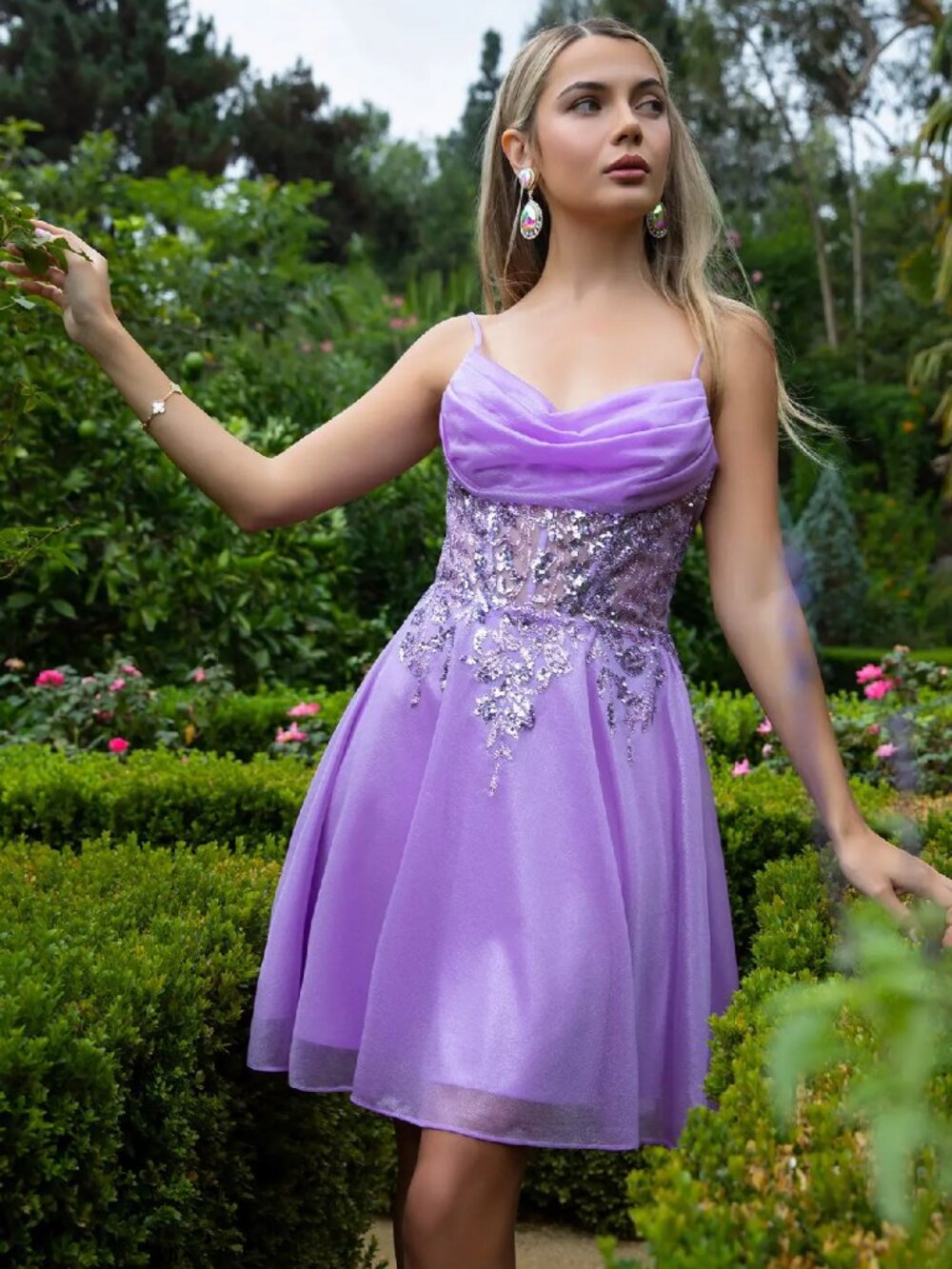 NEW LILAC Glitter Spaghetti Strap Cocktail Dress Embellished GS3507